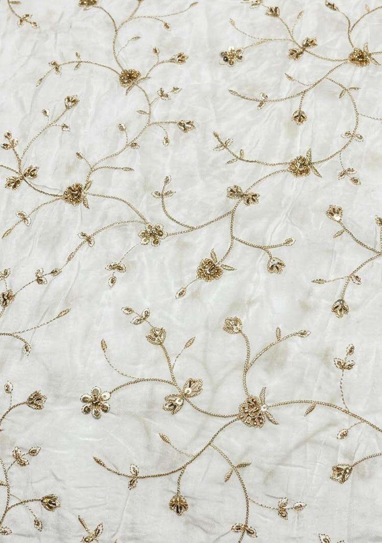 White Embroidered Crepe Lehenga Set - Indya