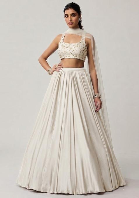 White Embroidered Crepe Lehenga Set