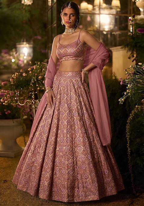 Light Pink Jacquard Georgette Lehenga Set