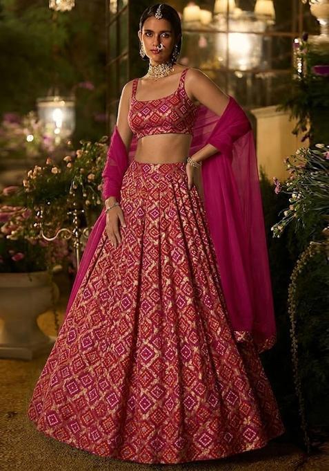 Rani Pink Jacquard Georgette Lehenga Set