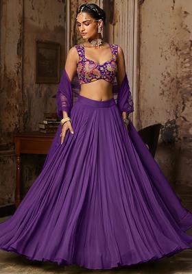 Purple Embroidered Crepe Lehenga Set