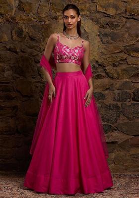 Hot Pink Jacquard Silk Lehenga Set