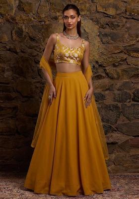 Mustard Jacquard Silk Lehenga Set