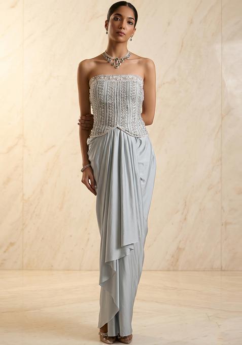 Grey Embroidered Handwork Fusion Set