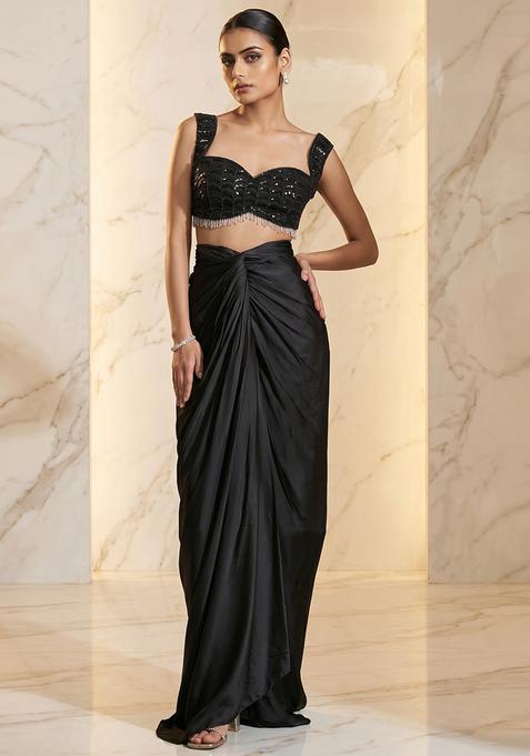 Black Embroidered Handwork Fusion Set