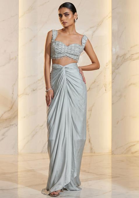 Grey Embroidered Handwork Fusion Set