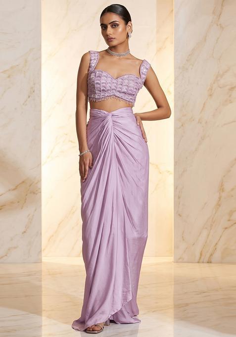 Lavender Embroidered Handwork Fusion Set