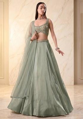 Grey Embroidered Handwork Lehenga Set