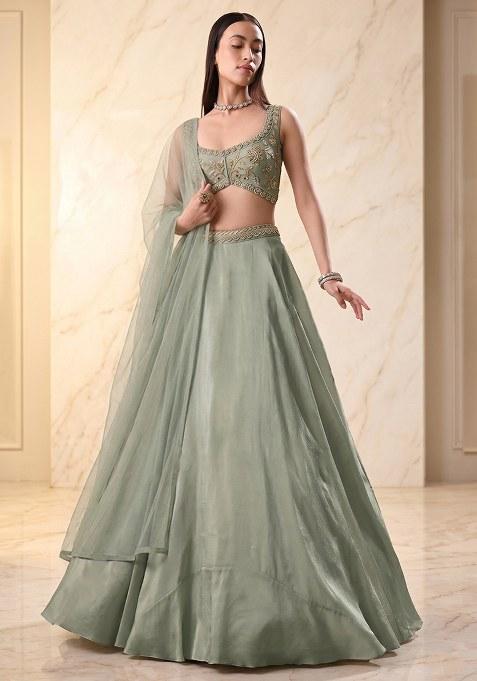 Grey Embroidered Handwork Lehenga Set