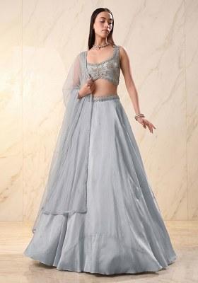 Powder Blue Embroidered Handwork Lehenga Set