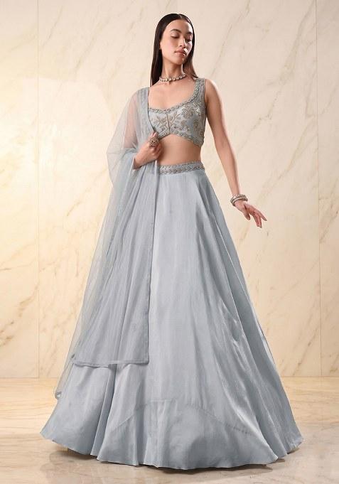 Powder Blue Embroidered Handwork Lehenga Set