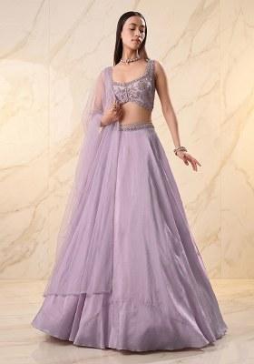 Lavender Embroidered Handwork Lehenga Set