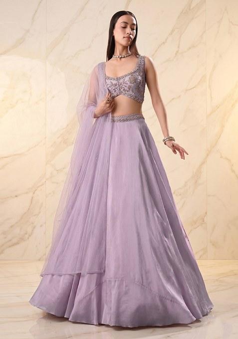 Lavender Embroidered Handwork Lehenga Set