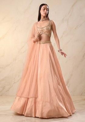 Peach Embroidered Handwork Lehenga Set