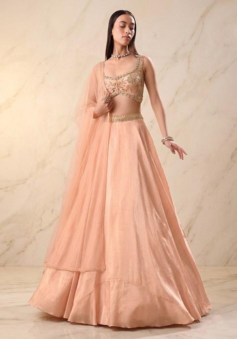 Peach Embroidered Handwork Lehenga Set