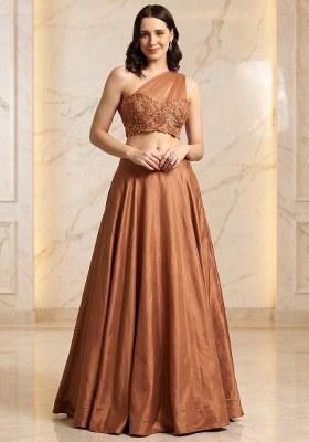 Burnt Orange Embroidered Handwork Lehenga Set