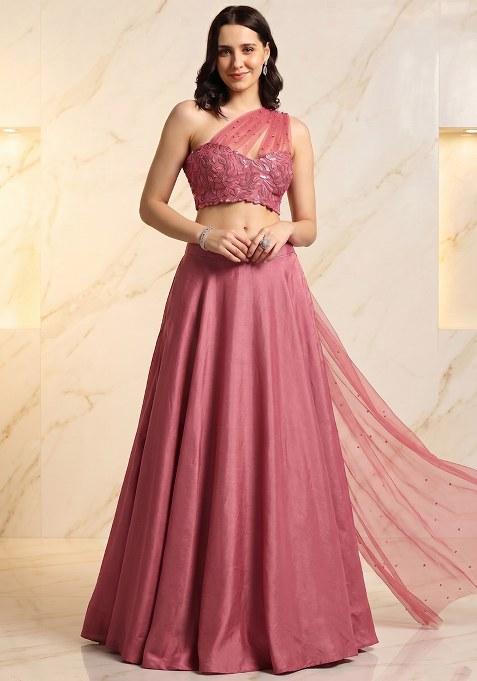 Pink Embroidered Handwork Lehenga Set