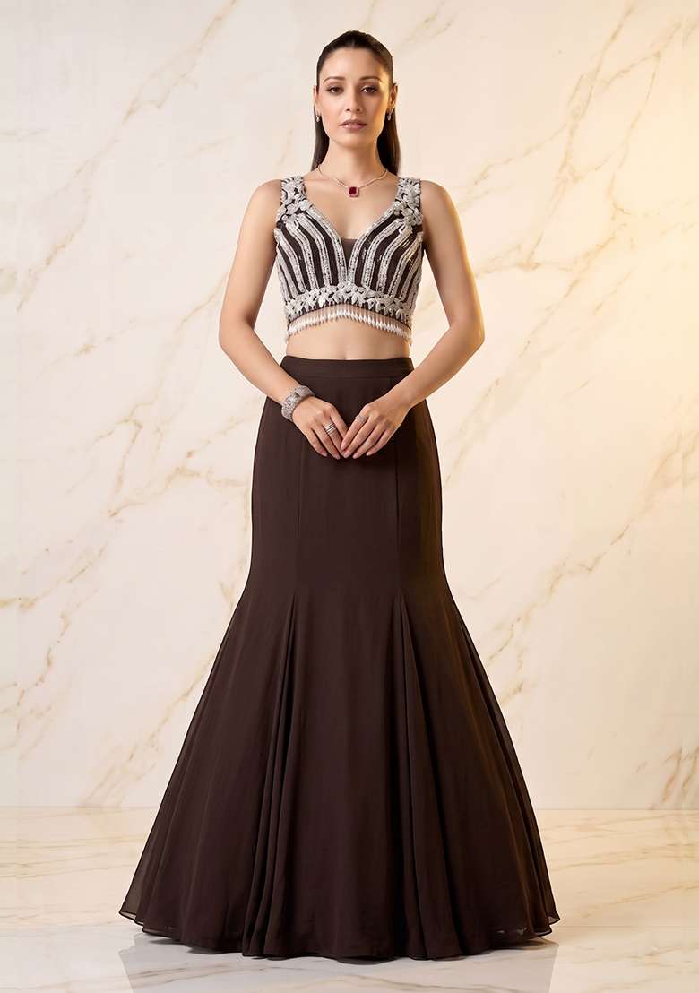 Black Embroidered Handwork Lehenga Set - Indya