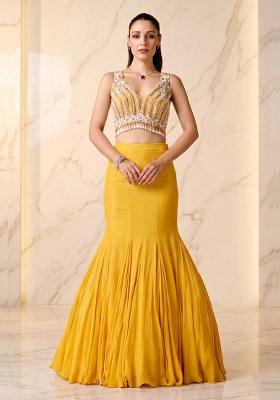 Yellow Embroidered Handwork Lehenga Set