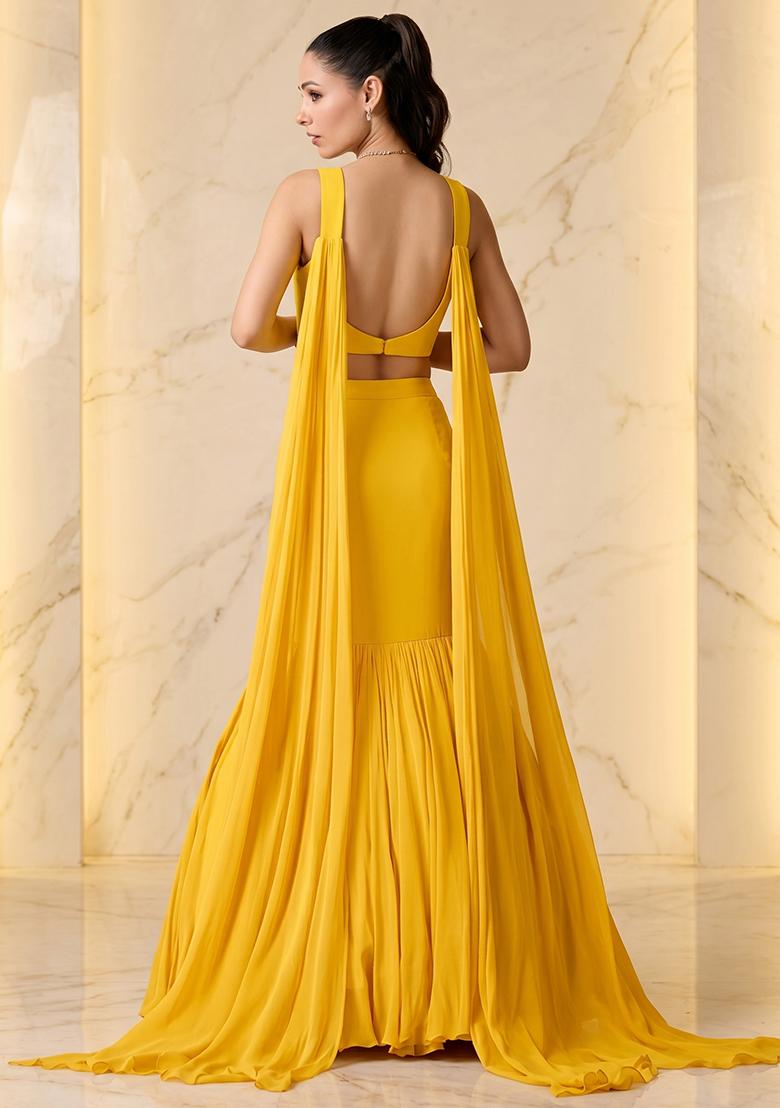 Yellow Embroidered Handwork Lehenga Set - Indya