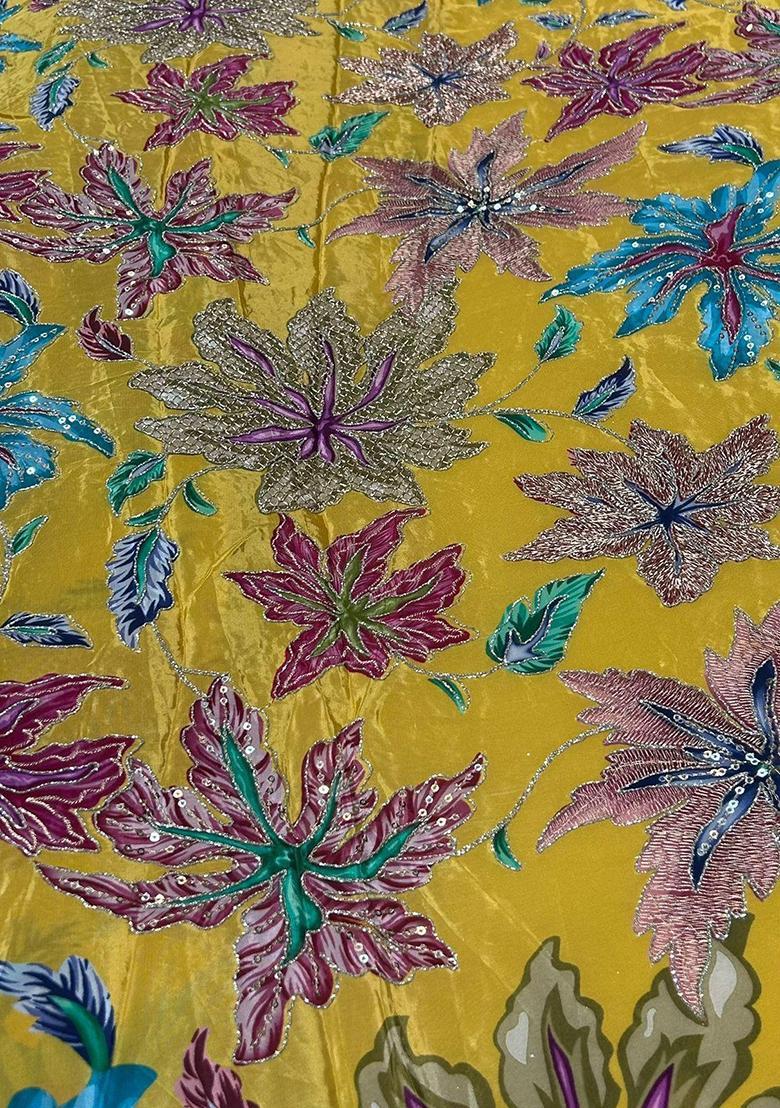 Mustard Yellow Printed Crepe Kurta Set - Indya