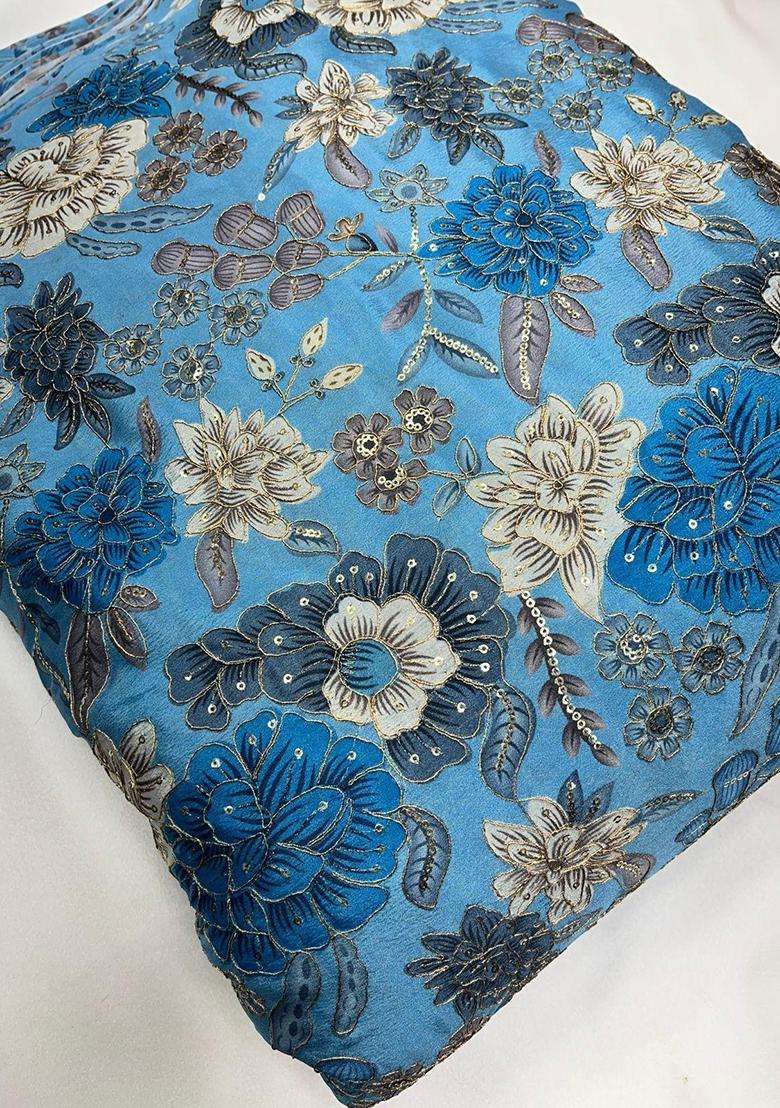 Pastel Blue Printed Chinon Kurta Set - Indya