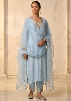 Pastel Blue Embroidered Handwork Kurta Set