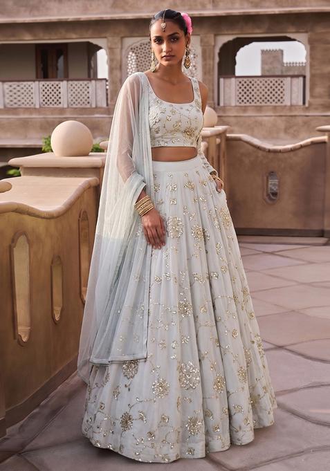 Ivory Embroidered Silk Lehenga Set