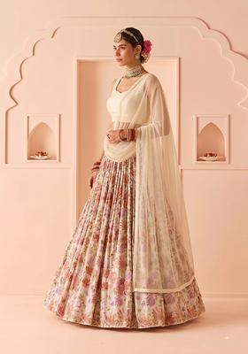Ivory Printed Organza Lehenga Set
