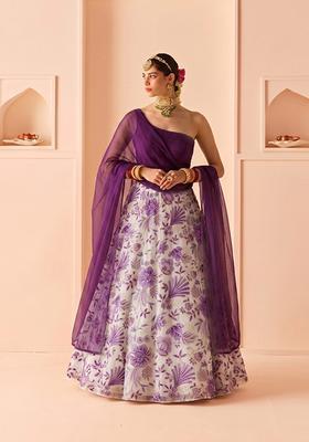 Lavender Printed Organza Lehenga Set