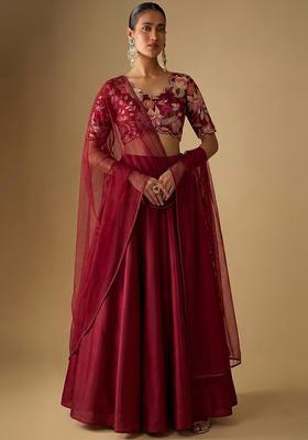 Maroon Embroidered Lehenga Set
