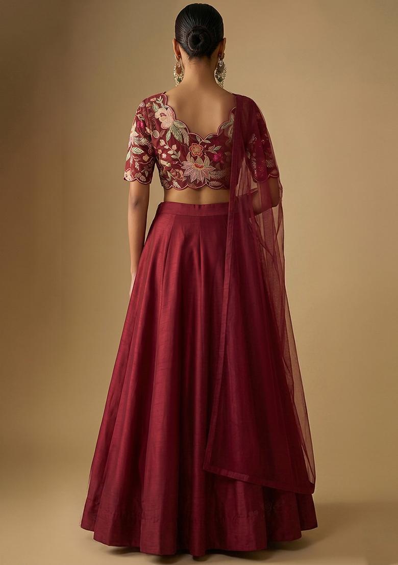 Maroon Embroidered Lehenga Set - Indya