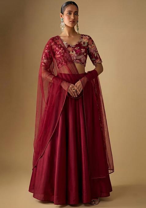 Maroon Embroidered Lehenga Set