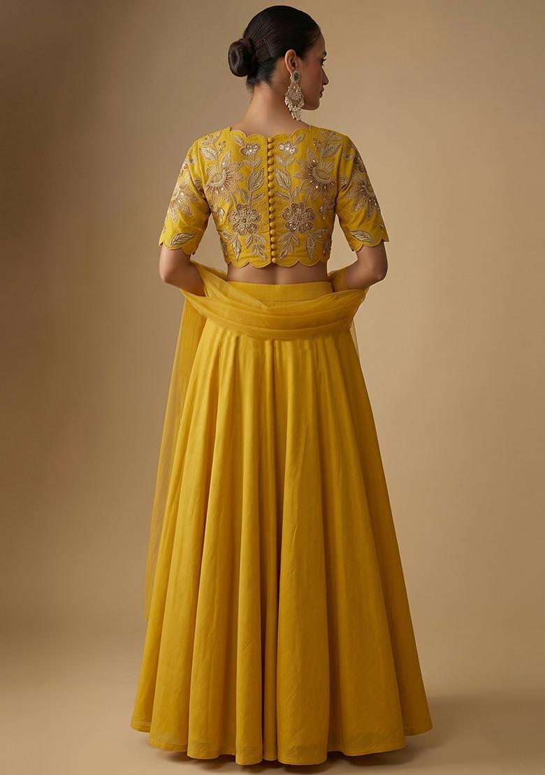 Yellow Embroidered Lehenga Set - Indya