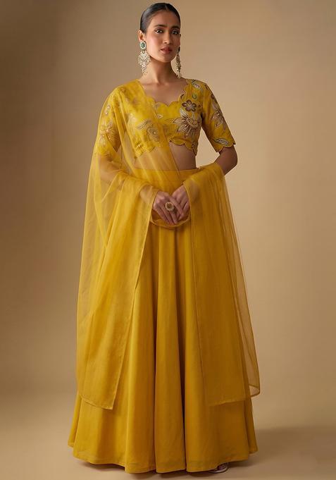 Yellow Embroidered Lehenga Set