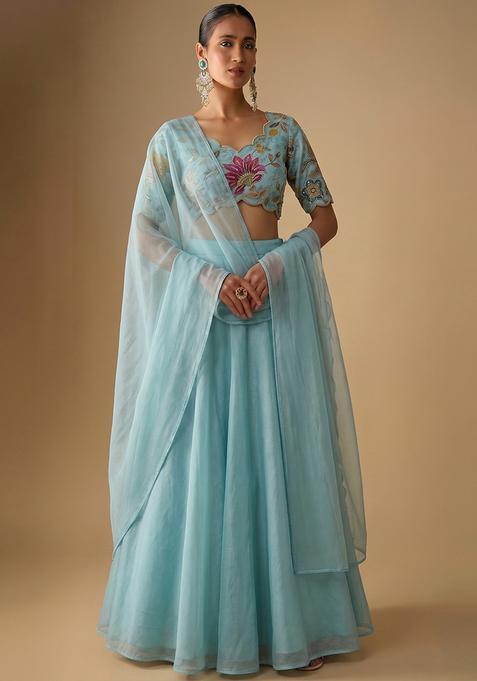 Soft Blue Embroidered Lehenga Set