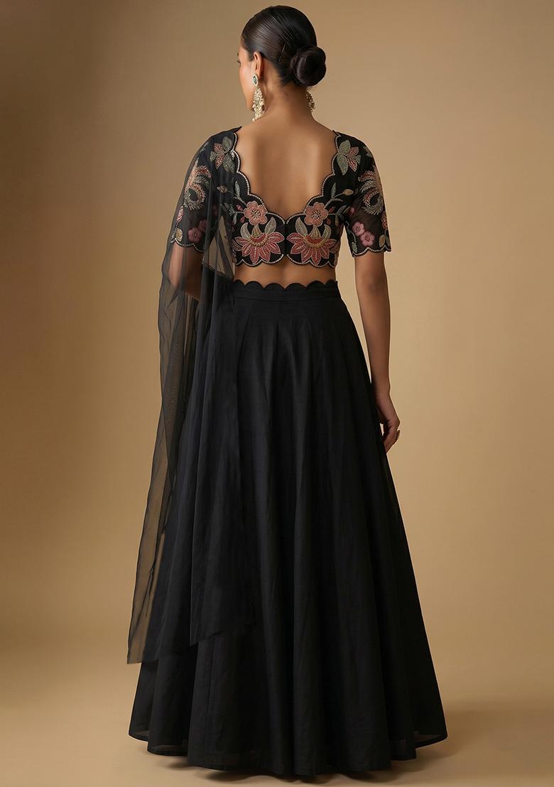 Black Embroidered Lehenga Set - Indya