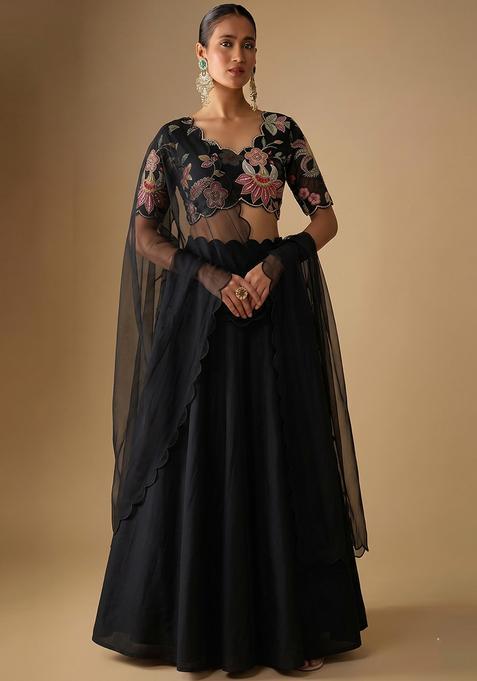 Black Embroidered Lehenga Set