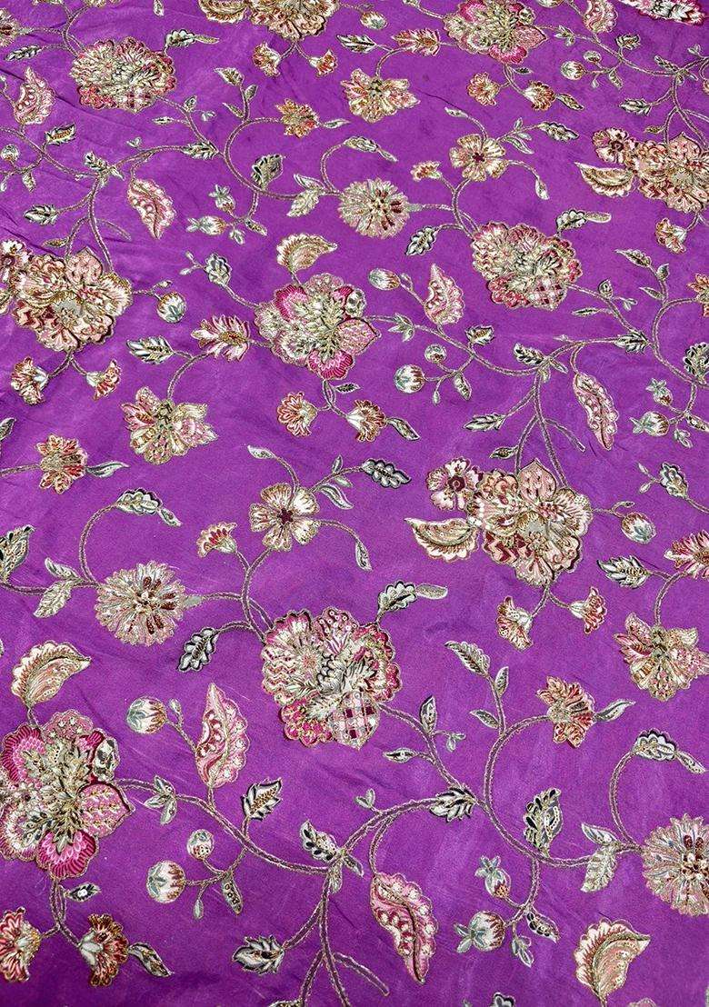 Purple Printed Crepe Lehenga Set - Indya