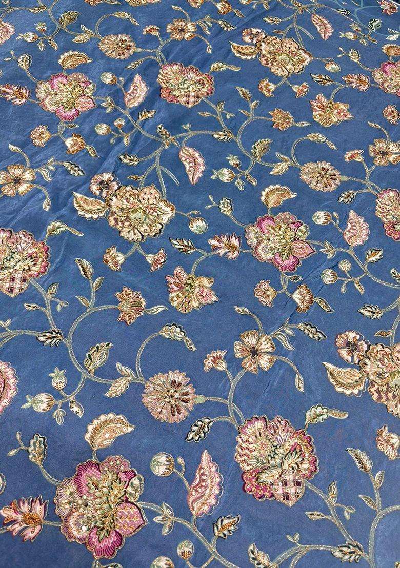 Pastel Blue Printed Crepe Lehenga Set for Diwali and Festive Wear - Indya