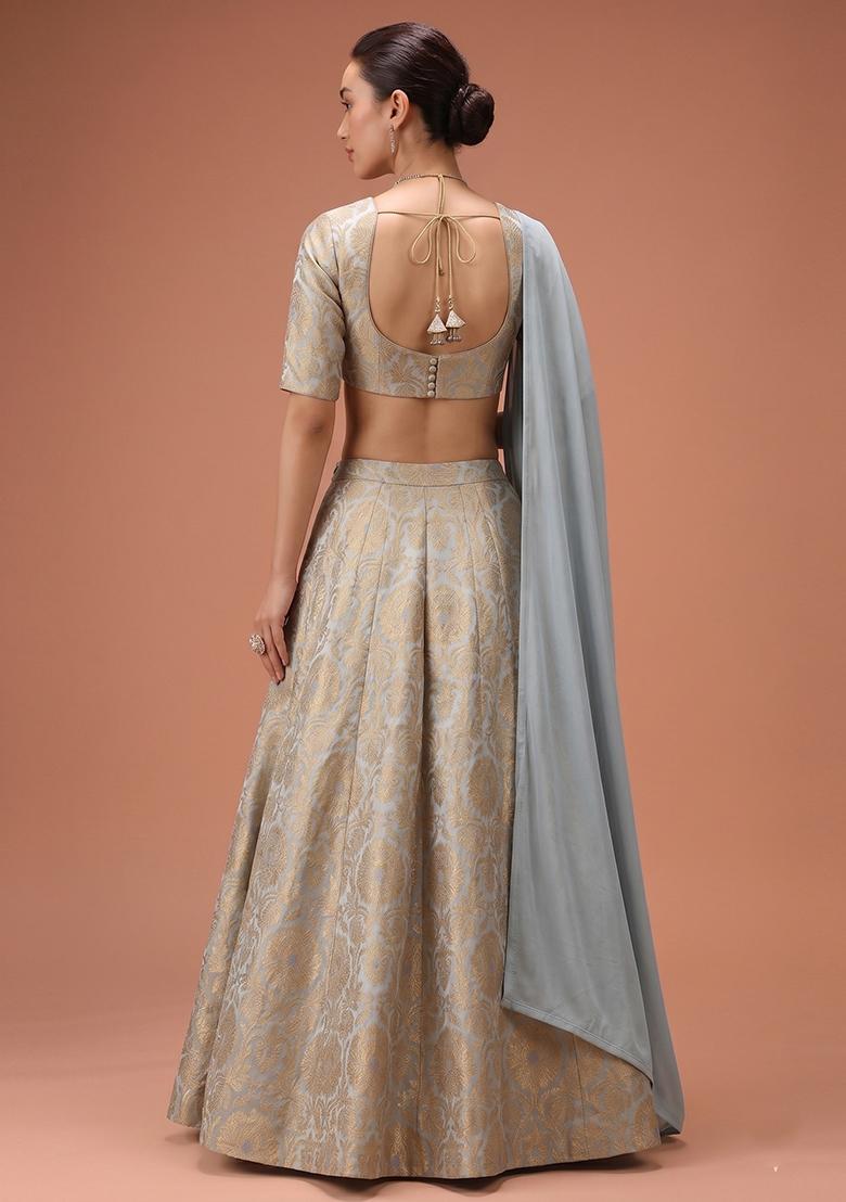 Grey Silk Blend Lehenga Set - Indya