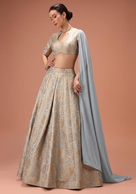 Grey Silk Lehenga Set
