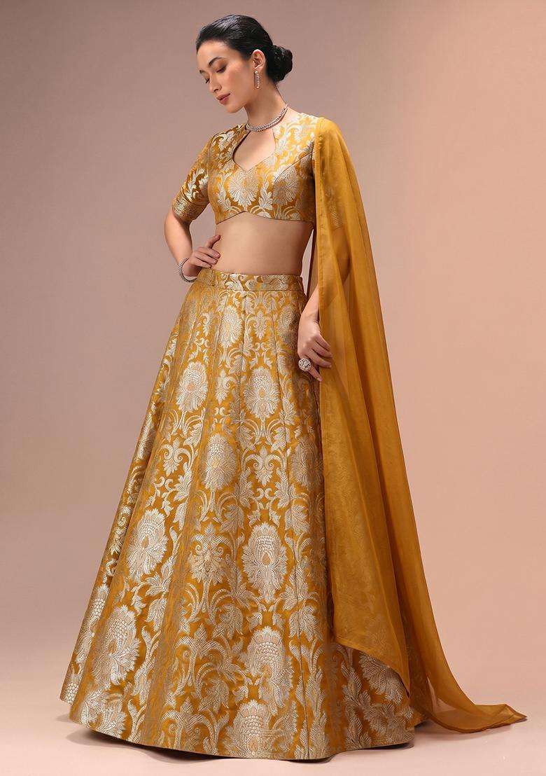 Mustard Silk Blend Lehenga Set for Diwali | Wedding & Festive Wear - Indya