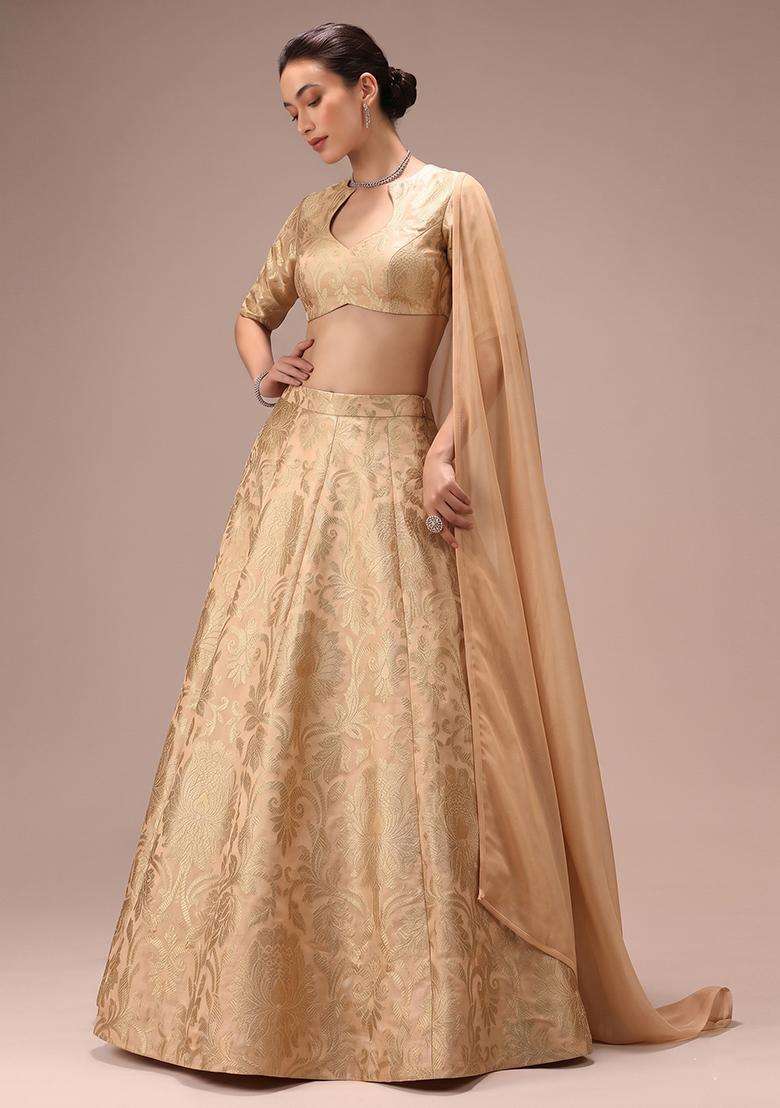 Beige Silk Blend Lehenga Set for Diwali | Wedding & Festive Wear - Indya