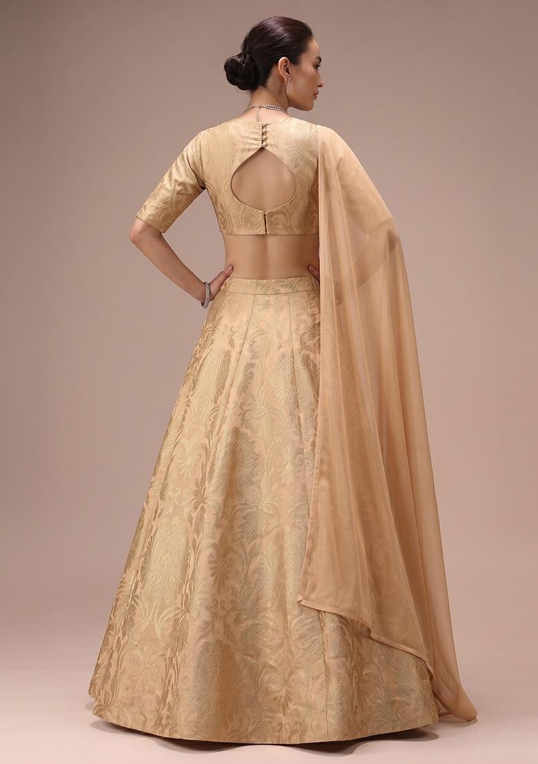 Beige Silk Blend Lehenga Set - Indya
