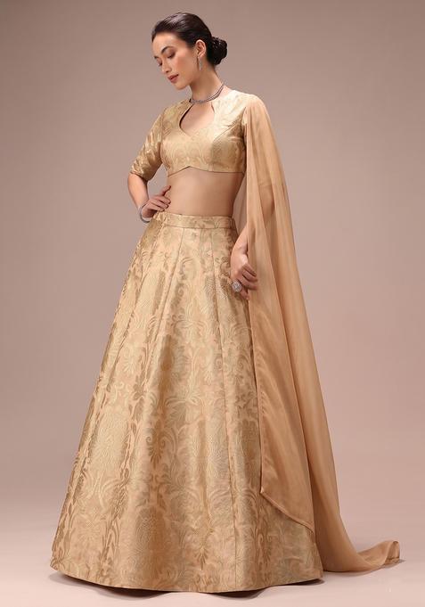 Beige Silk Lehenga Set