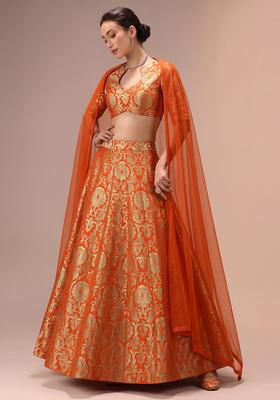 Orange Silk Lehenga Set