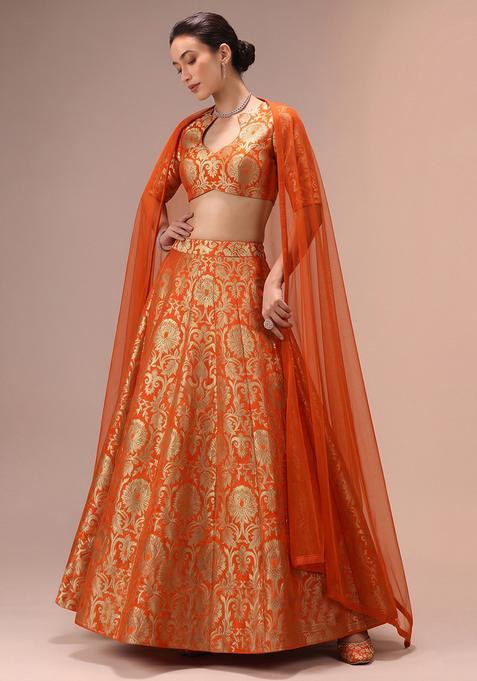 Orange Silk Lehenga Set