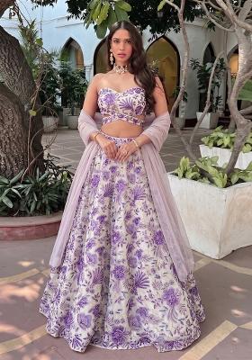 Lavender Printed Organza Lehenga Set