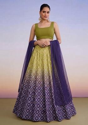 Purple Printed Silk Lehenga Set
